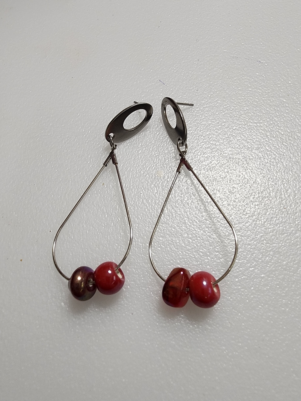 Red Bead Drop Earrings